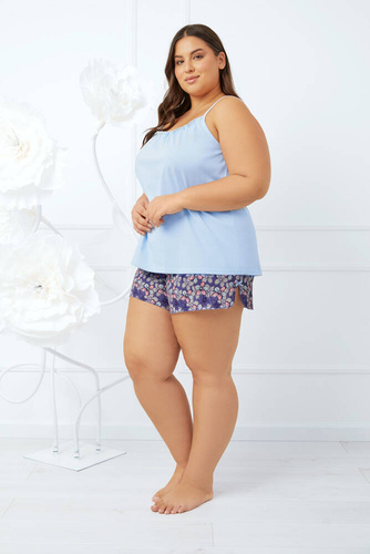 Gonesa Damen Schlafanzug slim-fit, Shorts Italian Fashion - blau/print 