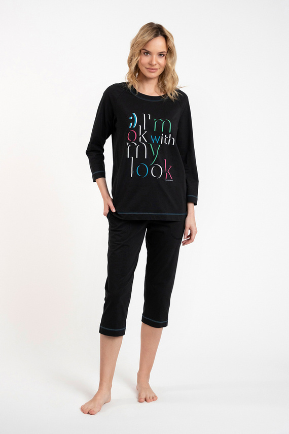 Olza Damen Schlafanzug 3/4 Ärmel, 3/4 Hose Italian Fashion - schwarz