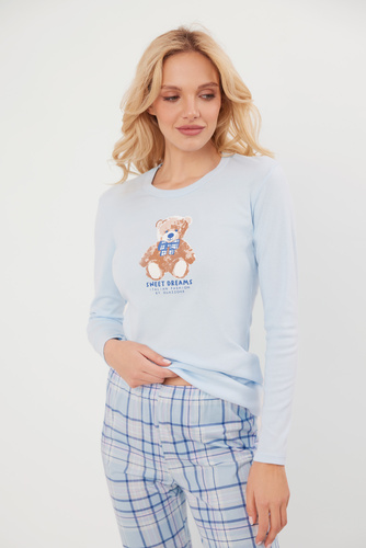 Katrin Damen Schlafanzug langarm, lange Hose Italian Fashion - blau/print