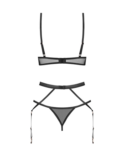 Euridia 3-teiliges Obsessive-Set in Schwarz – BH, Tanga und Strumpfgürtel