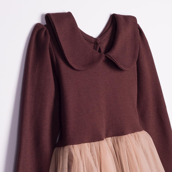 226161 Nicol HANIA Kleid-Body mit Tüll beige braun langarm