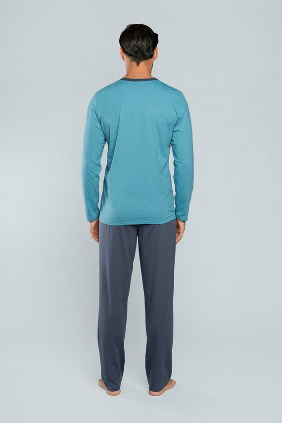 Lion Herren Schlafanzug mit langen Ärmeln, Hose Italian Fashion - rot/graphit