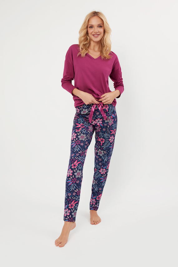 Folk Damen Schlafanzug langarm, lange Hose Italian Fashion - brombeer/print