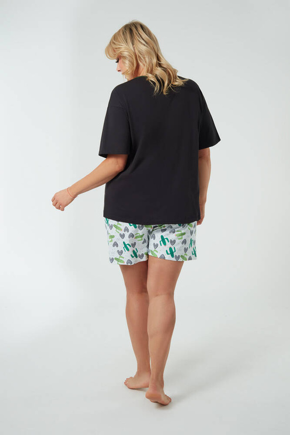 Picos Kurzarm-Pyjama und Shorts für Damen Italian Fashion - schwarz/print