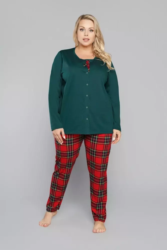 Zorza Damen Schlafanzug langarm, Hose Italian Fashion - grün/print 