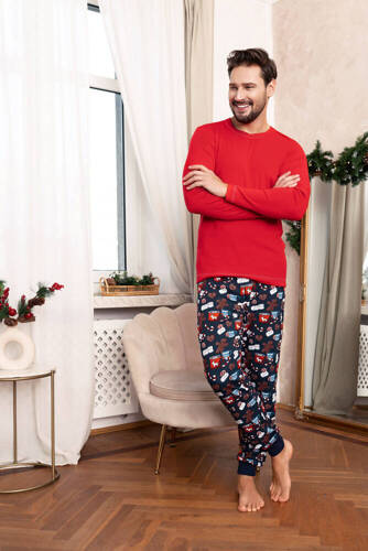 Rojas Herren Schlafanzug mit langen Ärmeln, lange Hose Italian Fashion - rot/print