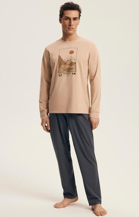 43474 Luro Henderson Core Herrenpyjama – Baumwolle, bedrucktes Oberteil, lange Hose