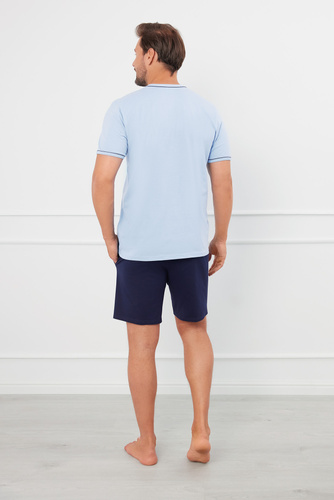 Greg Herren Kurzarm-Pyjama, Shorts Italian Fashion - blau/blau 