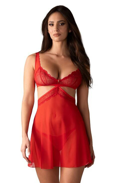 Cupide Desir Babydoll Obsessive Hemd und Tanga – rot