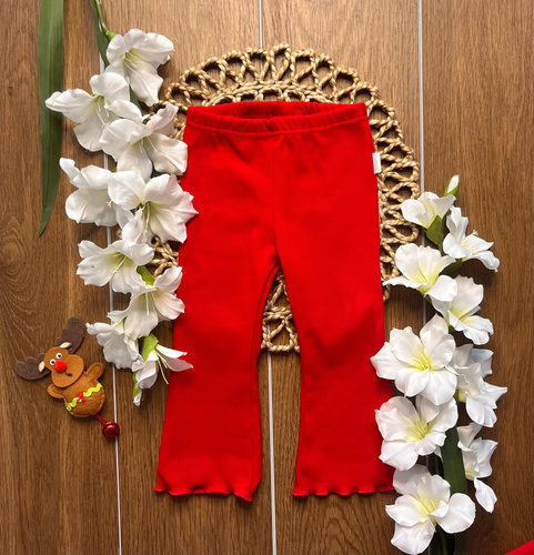 Mamatti LJ814 Rote Mädchen-Leggings, gerippte Baumwoll-Flared Pants