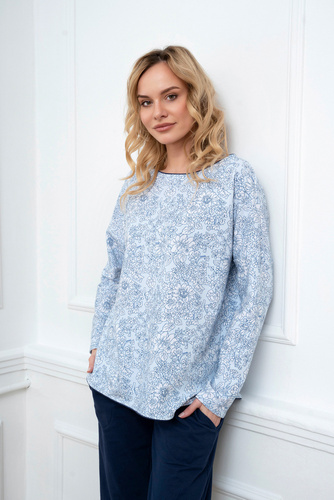 Gracjela Damen Schlafanzug langarm, lange Hose Italian Fashion - blau/grüner Druck