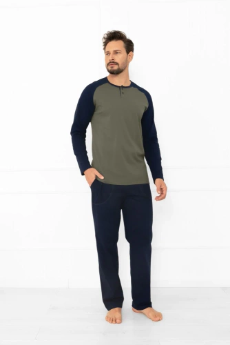 Alexander Herren Schlafanzug Italian Fashion oliv - Baumwolle, lang. ärmel und Hosen