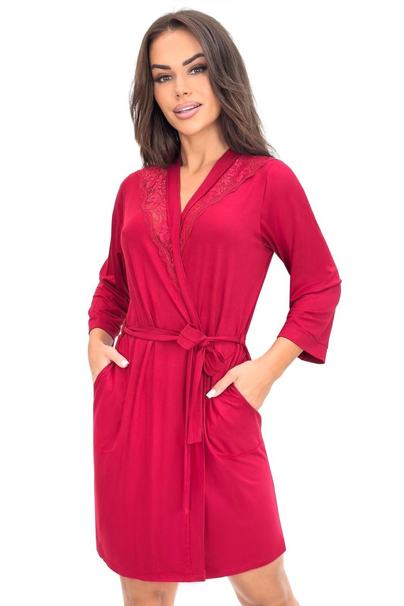 Damenbademantel Sonia Donna mit Spitze | Viskose | 7/8-Ärmel | Bindegürtel