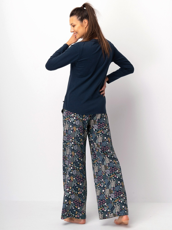 Damenpyjama Key LNS 571 dunkelblaugrün – Baumwolle, lange Ärmel, elegant