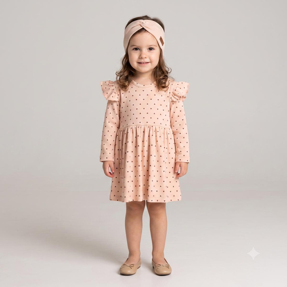 226166 Nicol HANIA Mädchenkleid 100% Baumwolle beige mit Herzen