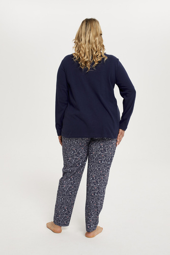 Sajna Damen Schlafanzug lange Ärmel, lange Hose Italian Fashion - navy blau/print