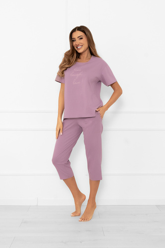 Damen Schlafanzug Ksara - kurzarm, Hose 3/4, Baumwolle Italian Fashion - heather
