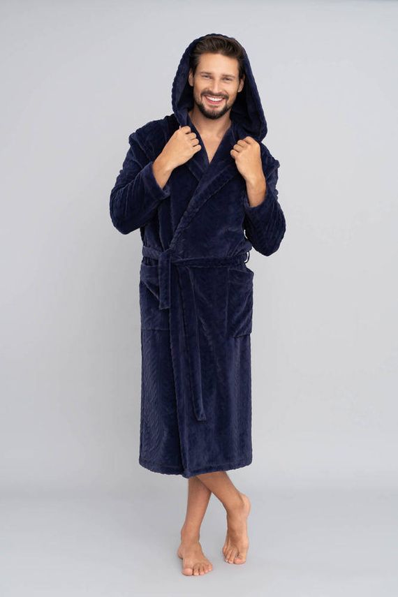 Zygmunt Herren Bademantel mit Kapuze Italian Fashion - navy blue 