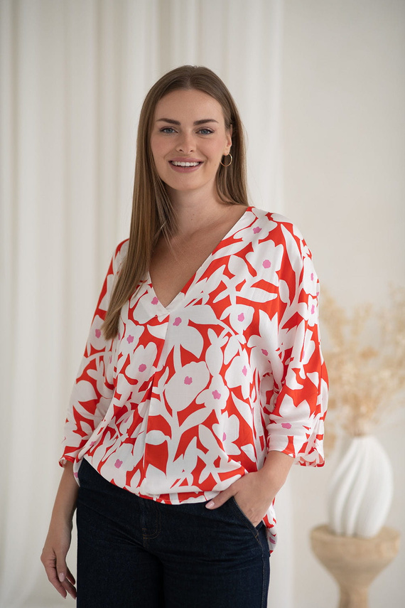 Mamafullness Milk&Love geblümte Umstands-Stillbluse – Viskose, 3/4-Ärmel, Übergröße