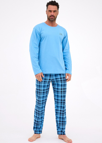 124/310 Ready Cornette Herrenpyjama, blau – Baumwolle, lange Ärmel