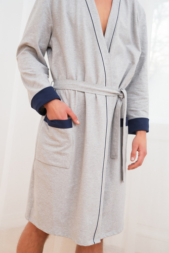 Gabriel Herren Bademantel mit Taschen Italienische Mode- melange/grenade