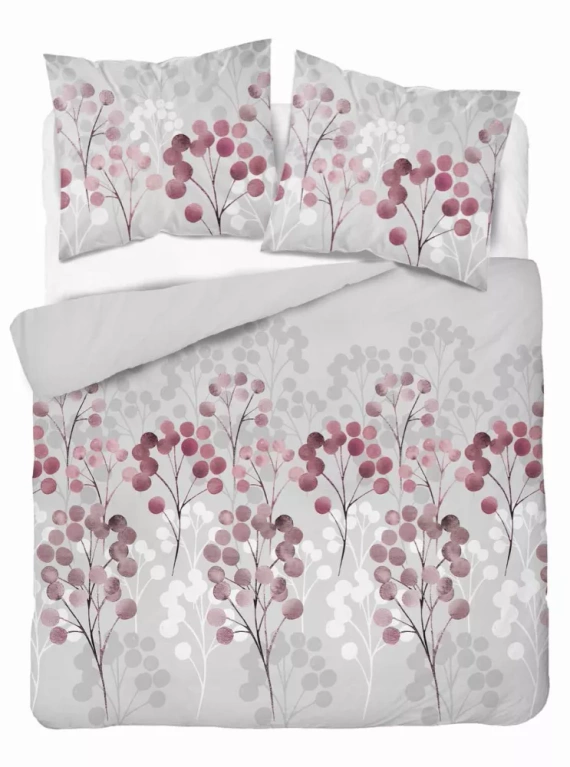 5223 B Satinbettwäsche mit Zweigen in den Rosatönen Detexpol-Grau