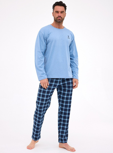 124/308 Sequoia Cornette – Baumwollpyjama für Herren, lange Ärmel, karierte Hose