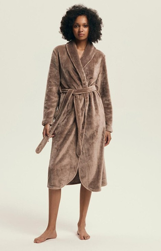 43595 Dextra Damen-Bademantel Henderson Kaffee – weich, gebunden, über dem Knie
