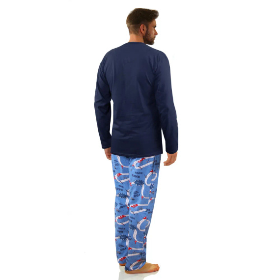 2660/10 Sesto Senso Herren-Pyjama und Hose mit langen Ärmeln – Marineblau