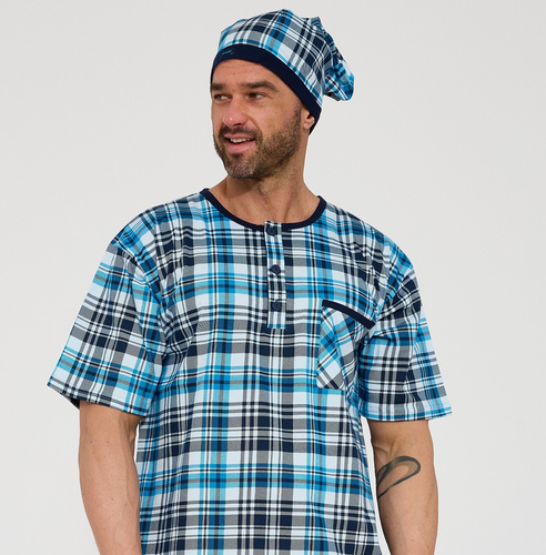 Cornette 109/38– Herren Nachthemd aus 100% Baumwolle, kurzer Ärmel, Knöpfe und Brusttasche