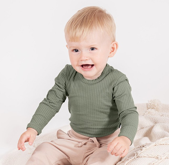 218097 Yogi Bear Baby-Body Nicol – Baumwolle, lange Ärmel, Khaki-Farbe