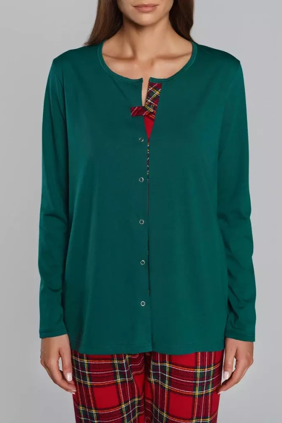 Zorza Damen Schlafanzug langarm, Hose Italian Fashion - grün/print 