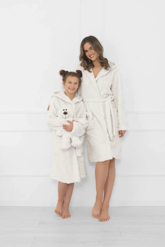 Teddy Kinder Morgenmantel Italian Fashion ecru - in Teddybären, warm, mit Kapuze