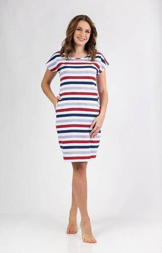 146 Regina Nachthemd – Grau-Bordeaux