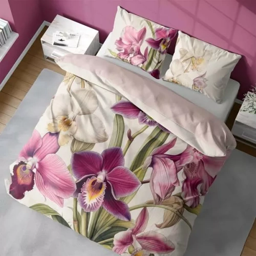 5427 Eine 3D-Mikrofaserbettwäsche mit exotischen Orchideen auf cremefarbenem Hintergrund – Detexpol