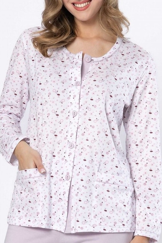Piżama damska Leveza Danuta 1637 liliowy – bawełna, długi rękaw, zapinana na guziki