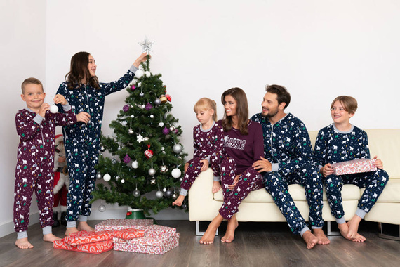 Ava Damen Schlafanzug mit langen Ärmeln und Hose Italian Fashion - marineblauer Druck