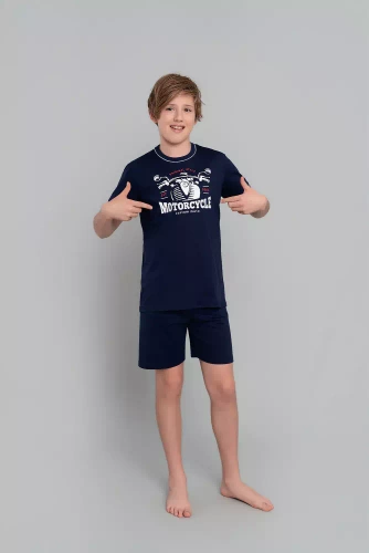 Gibson Boys' kurzärmeliger Schlafanzug, Hose Italian Fashion - marineblau