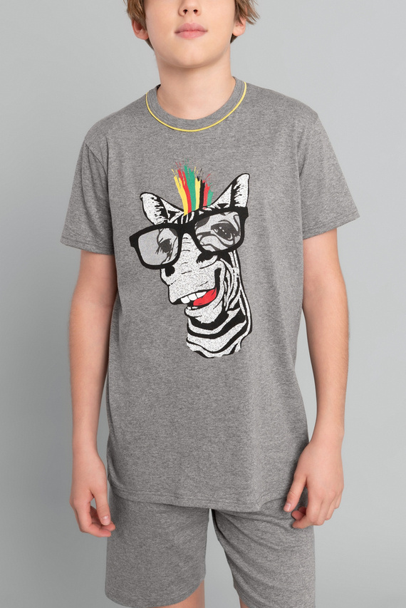 Crazy Boys' kurzärmeliger Schlafanzug, Hose Italian Fashion- medium melange