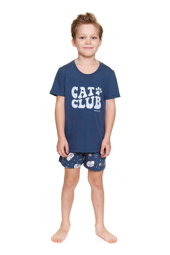 7205 „Cat Club“ Unisex Doctor Nap Kinderpyjama – tiefblau