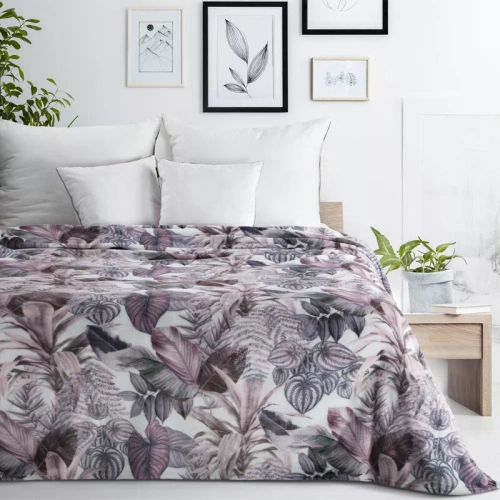 Davos 2 Decke Tagesdecke Blätter Eurofirany lila grau