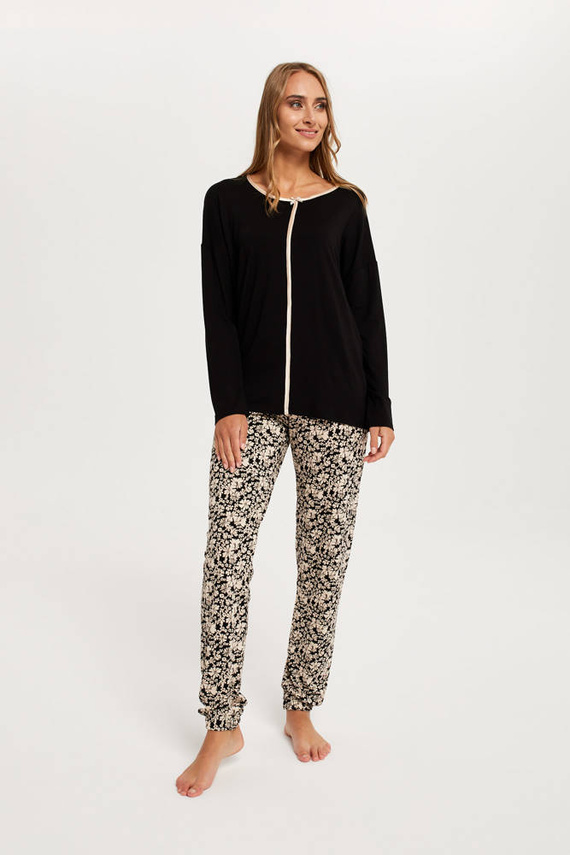 Guyana Damenpyjamas langarm, lange Hose Italian Fashion - schwarz/print