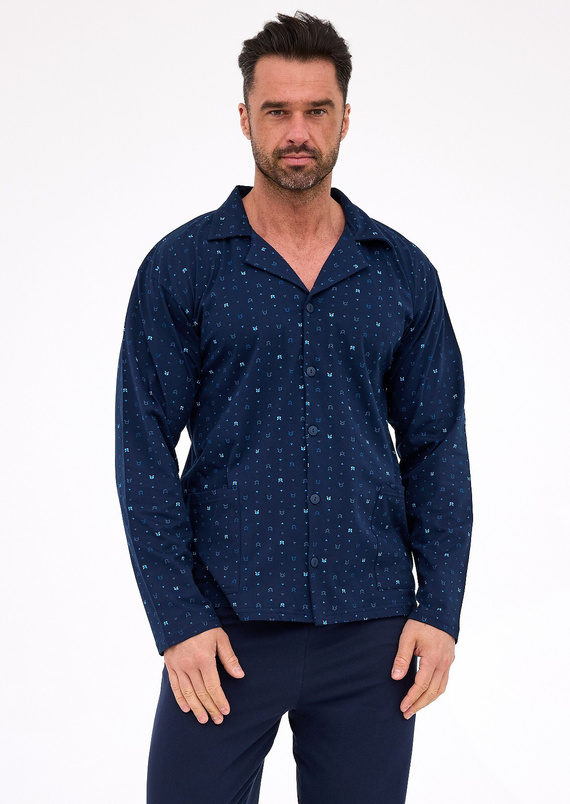 114/80 Cornette Herrenpyjama | Reißverschluss, 100 % Baumwolle, Kragen und Taschen