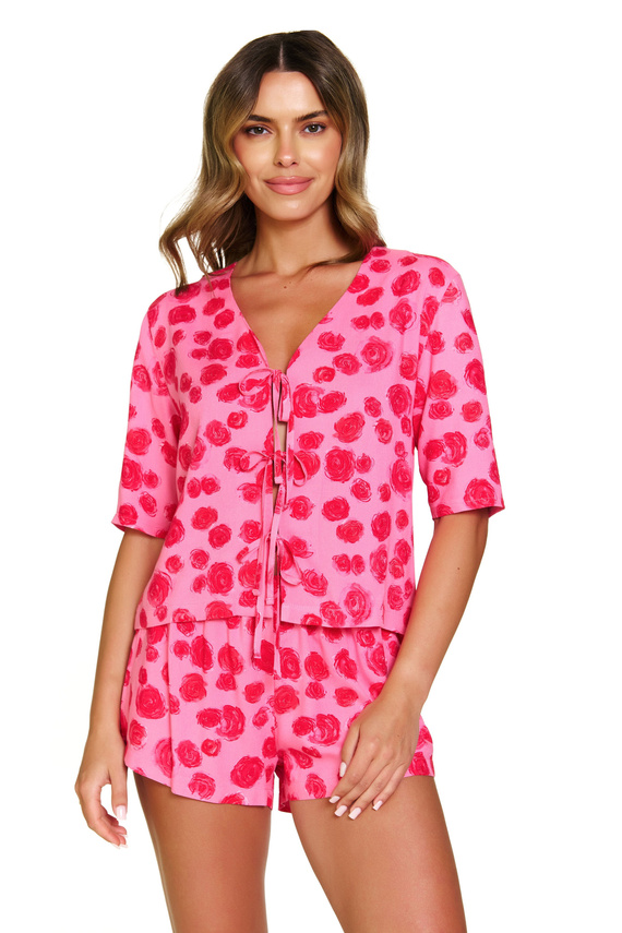 7362 Doctor Nap – Viskose-Pyjama für Damen, gebundene Bluse + Shorts | 100 % Viskose, polnische Produktion – Rosen