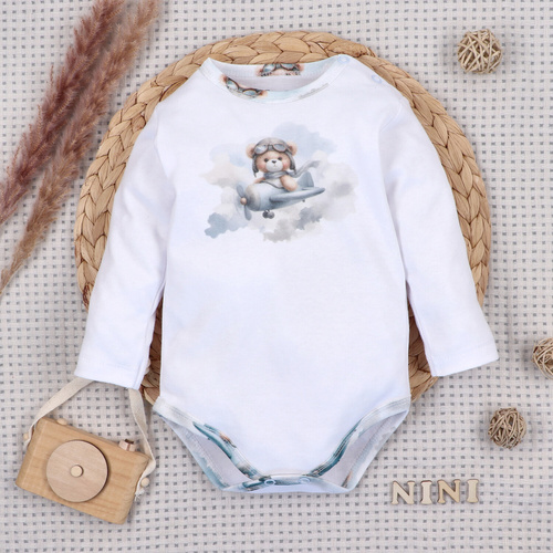 NINI ABN-5745/BIA Babybody aus 100% Bambus Baby Bear Pilot mit Druckknöpfen