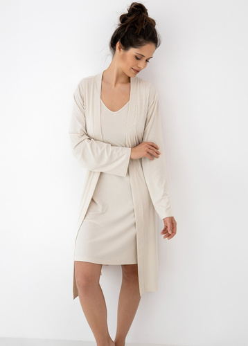 Julienne Sensis Set beige – Nachthemd & Bademantel aus Viskose