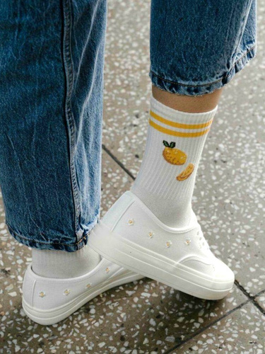Damen Socken Steven art.099 Baumwolle Bunte Muster Flache Naht - 087 ecru
