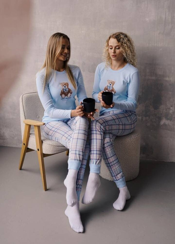 Katrin Damen Schlafanzug langarm, lange Hose Italian Fashion - blau/print