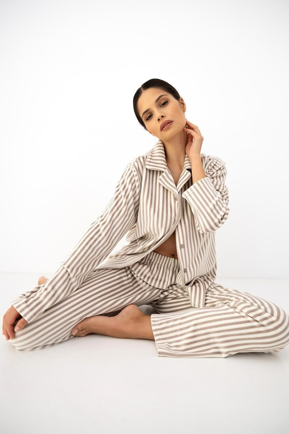 Damen-Pyjama Sensis Avelin Mocca warm, zum Knöpfen, mit Kragen