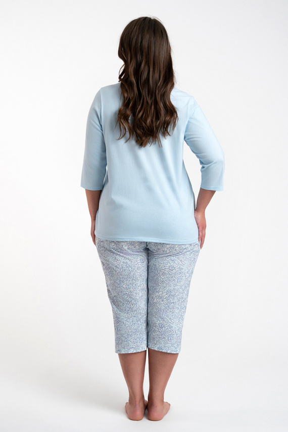 Salli Damen Schlafanzug 3/4 Ärmel und 3/4 Hose Italienische Mode -blau/print